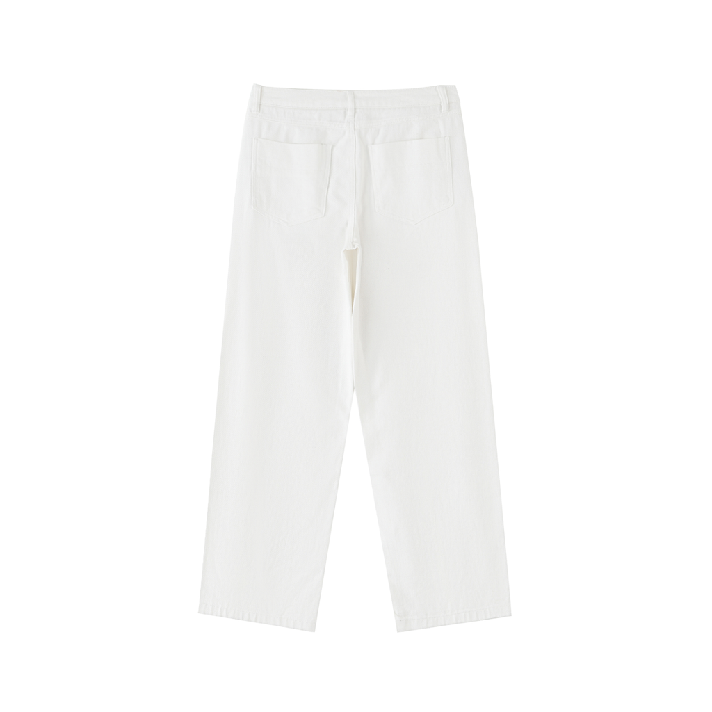 Straight Leg 100% Cotton Trousers - White