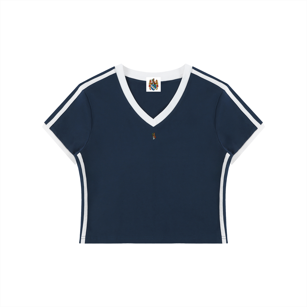 Women's Retro Binding V-Neck Crop T-Shirt
