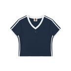 Women's Retro Binding V-Neck Crop T-Shirt