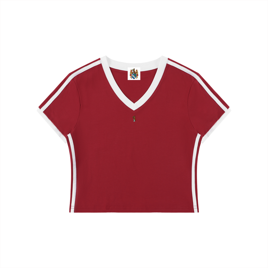 Women's Retro Binding V-Neck Crop T-Shirt