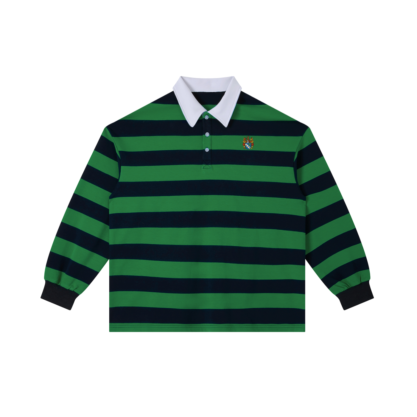 Block Stripe Polo Shirt - Green & Navy Blue