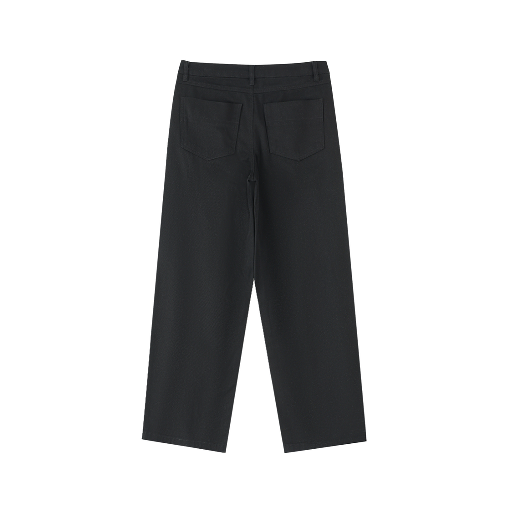 Straight Leg 100% Cotton Trousers - Black