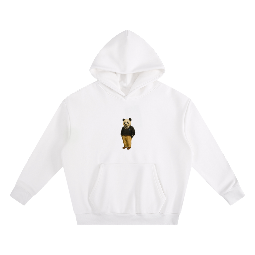 Charles Panda Boxy Fleece Hoodie - White & Navy
