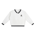 White Knight V-Neck Contrast Collar  Sweatshirt