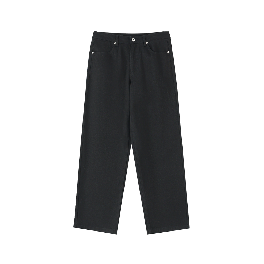 Straight Leg 100% Cotton Trousers - Black