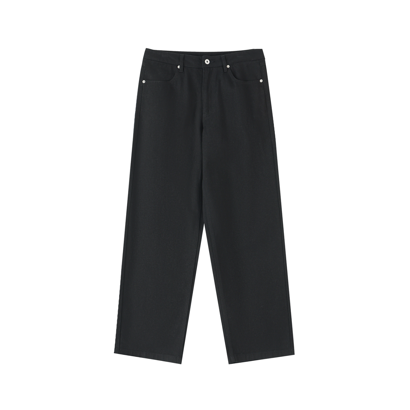 Straight Leg 100% Cotton Trousers - Black