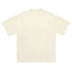 Norman Prince heavyweight cream 100% cotton knitted round neck t-shirt with ribbed neckline and short sleeves.