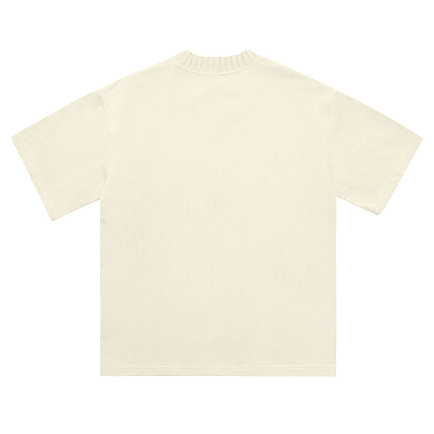 Norman Prince heavyweight cream 100% cotton knitted round neck t-shirt with ribbed neckline and short sleeves.