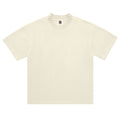 Norman Prince cream heavyweight 100% cotton knitted t-shirt with a ribbed mock neck and short sleeves.