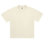 Norman Prince cream heavyweight 100% cotton knitted t-shirt with a ribbed mock neck and short sleeves.